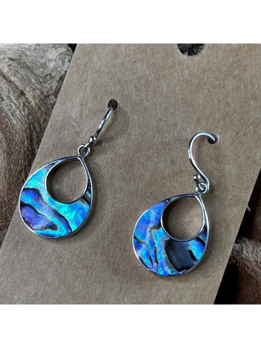 Sterling Silver Abalone Teardrop Dangle Earrings With Stunning Iridescent Shell